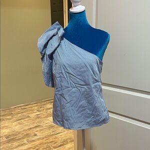 Banana Republic Blue and White One-Shoulder Blouse